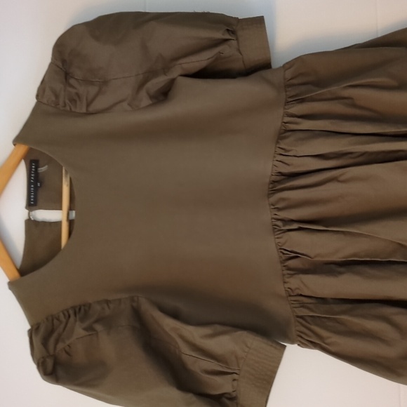 English Factory Olive green Preppy Puffy Sleeves Mini dress Side Pockets Size XS - Picture 6 of 13
